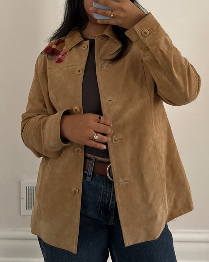 Floral Suede Leather Jacket