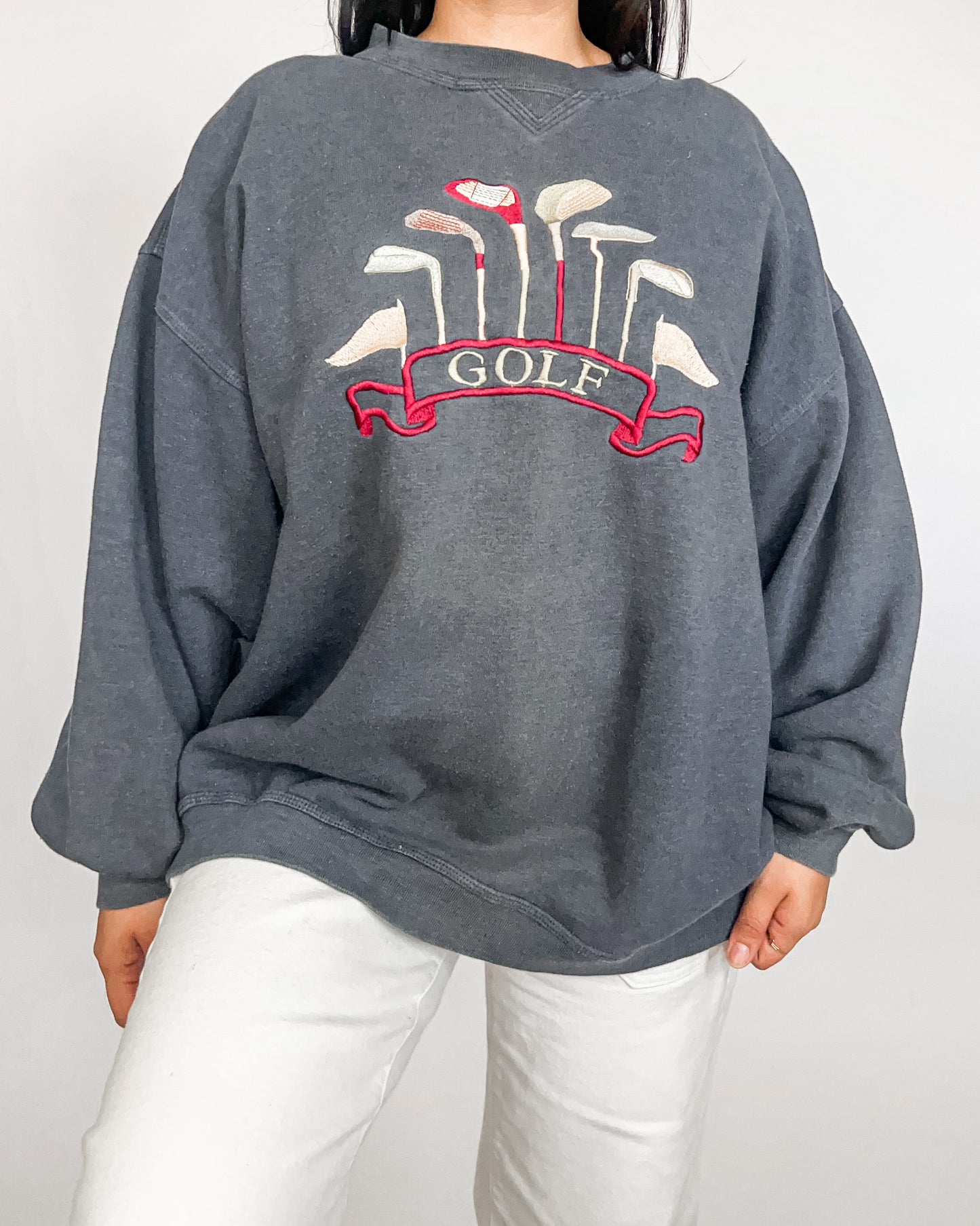 Navy Six Golf Clubs Embroidered Crewneck