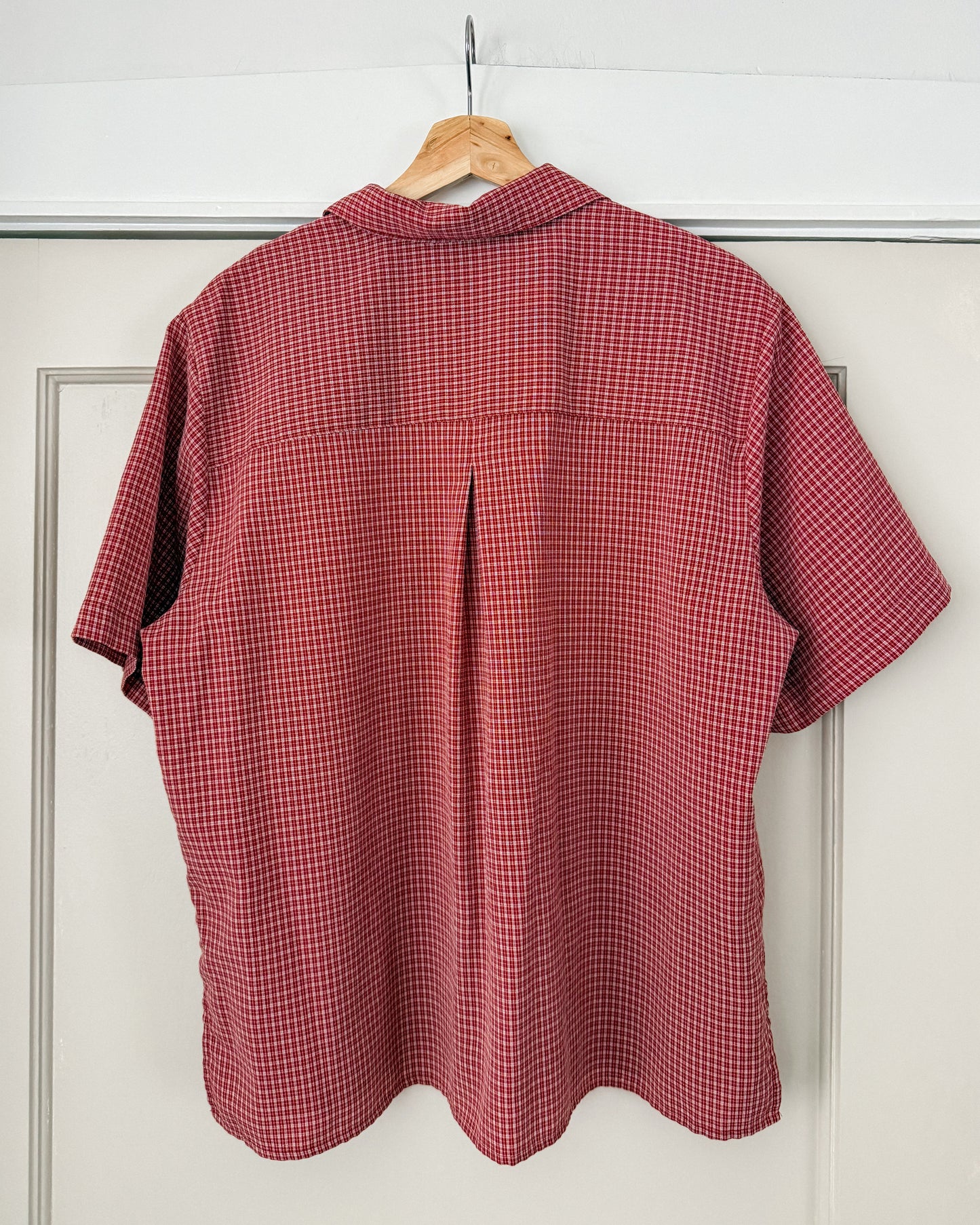 Red Plaid Button Down Short Sleeve Shirt