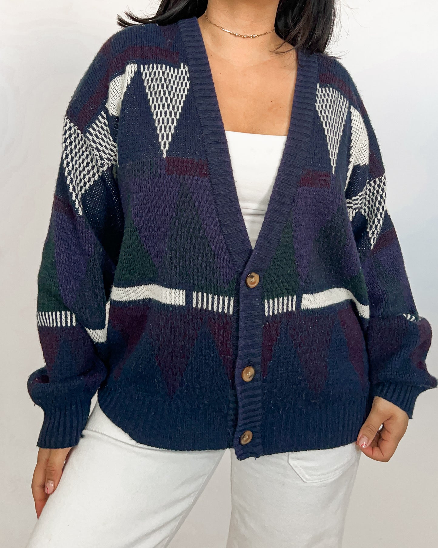 Navy Blue Abstract Knitted Cardigan