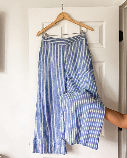 Blue Linen Striped Pants