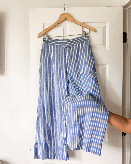Blue Linen Striped Pants