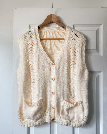 Cream Floral Buttoned Knitted Vest