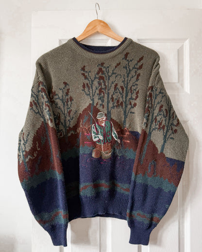 Vintage Fisherman Embroidered Knitted Sweater