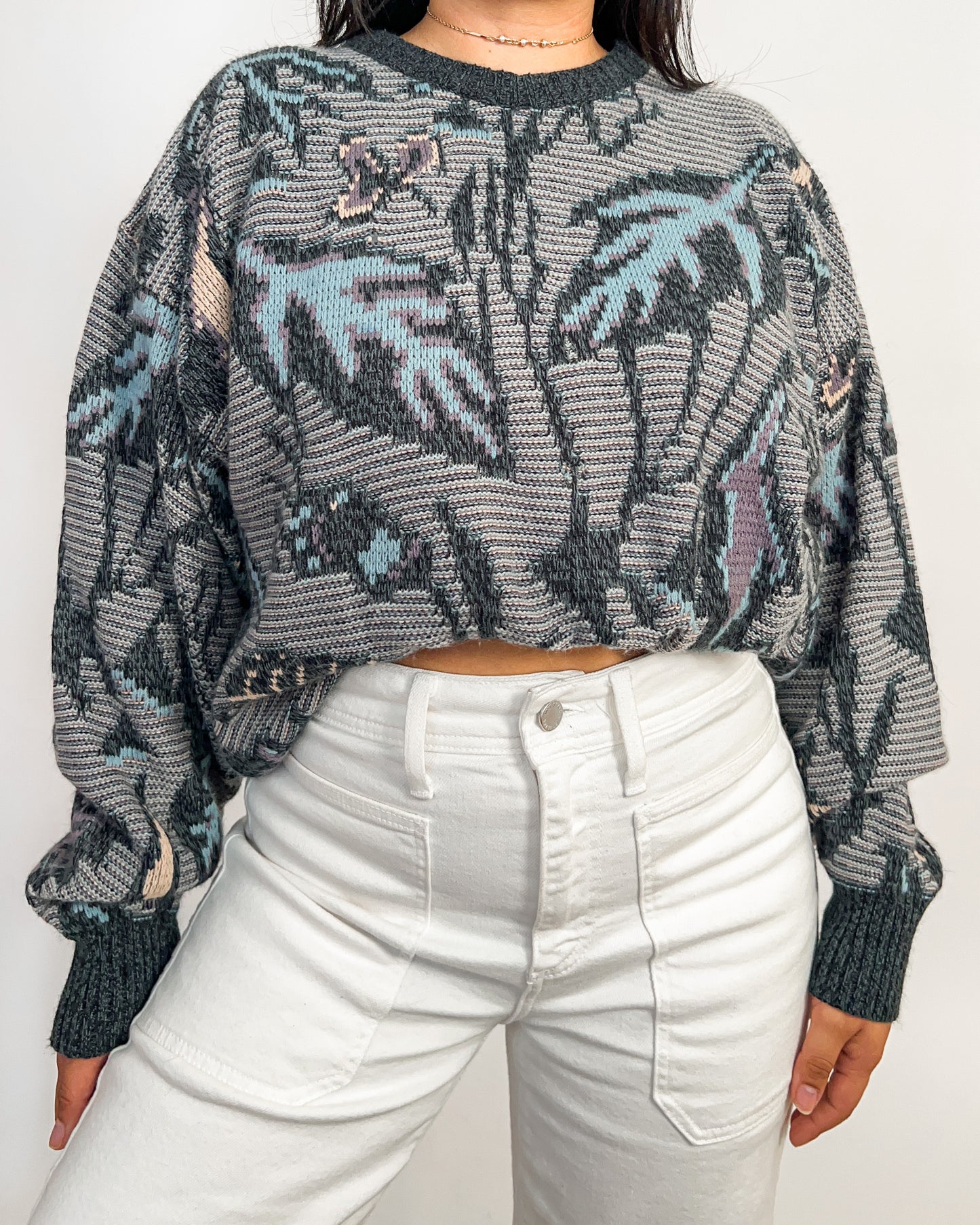 Leaf Patterned Knitted Sweater