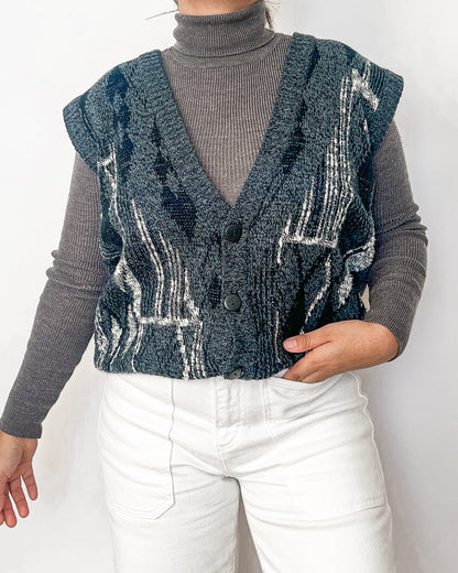 Navy Blue Geometric Knitted Vest