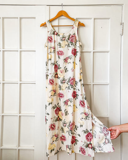 Vintage Linen Floral Maxi Dress