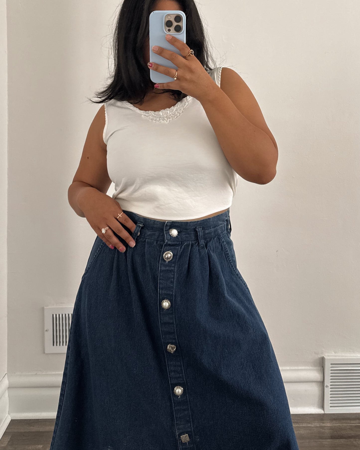 Vintage Denim Skirt Mixed Buttons