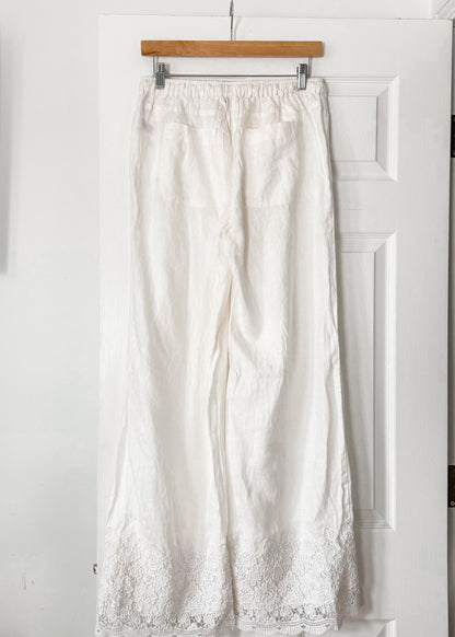 White Linen Lace Pants