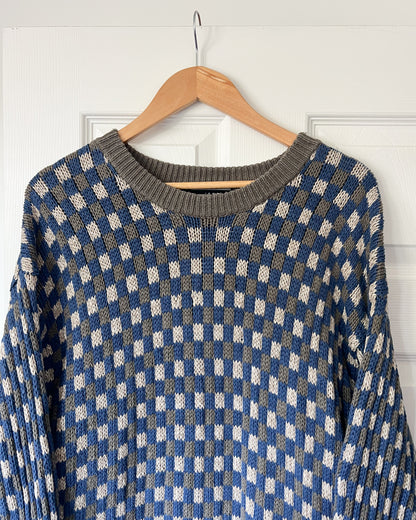 Linen Checkered Knitted Sweater