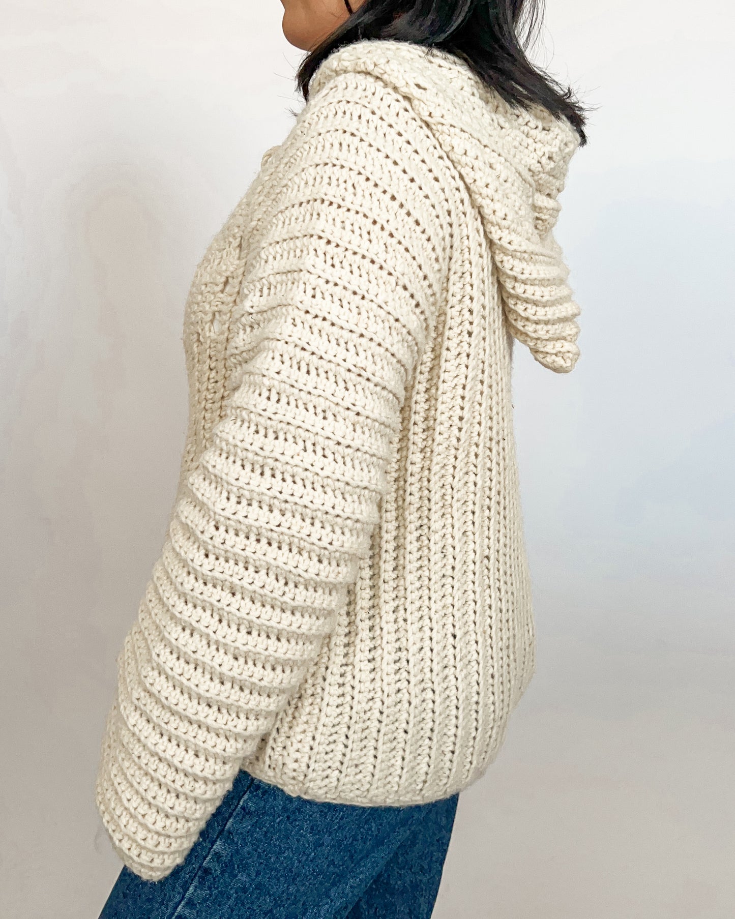 Cream Knitted Hoodie Sweater