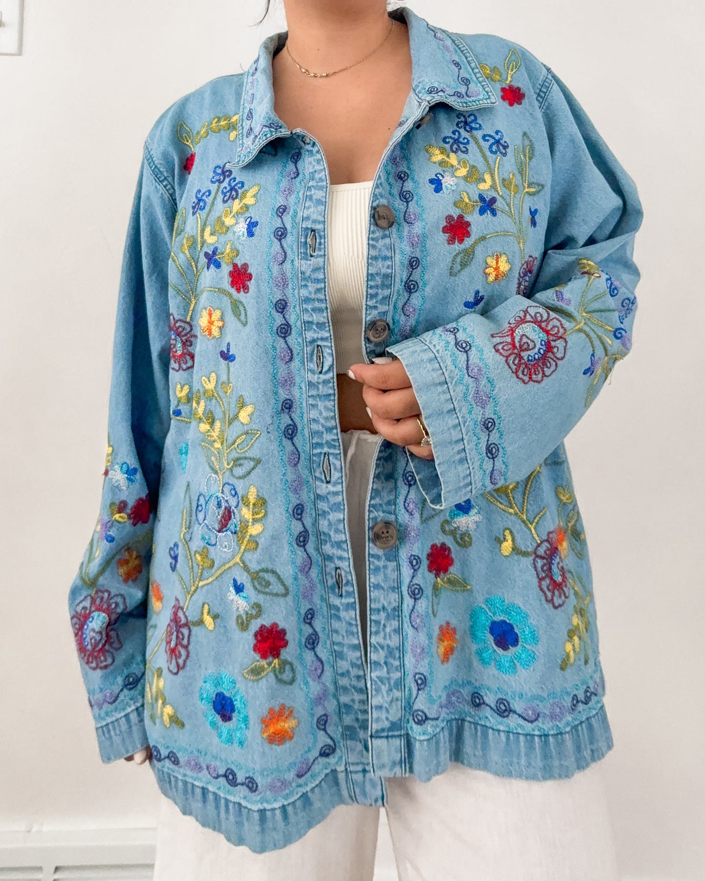 Denim Floral Stitched Jacket
