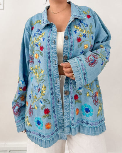 Denim Floral Stitched Jacket