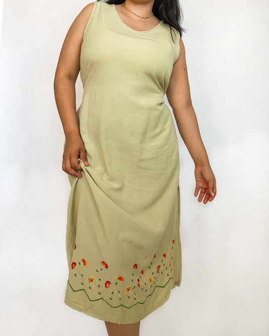 Matcha Floral Embroidered Maxi Dress