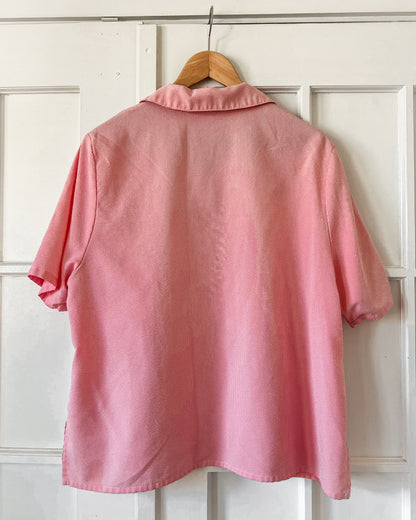 Floral Embroidered Pink Button Up