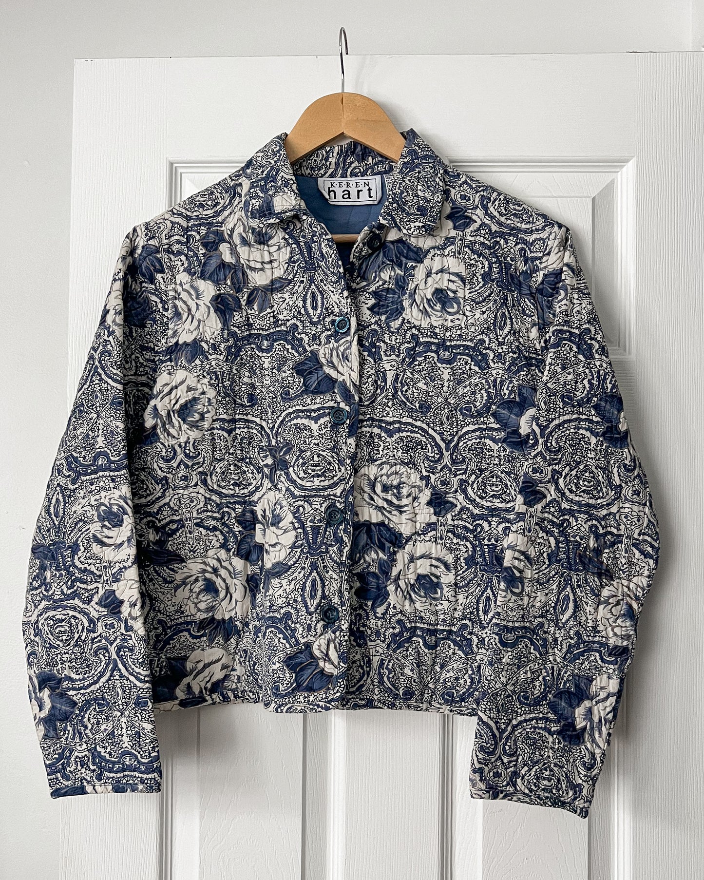 Blue Floral Primted Quilted Jacket