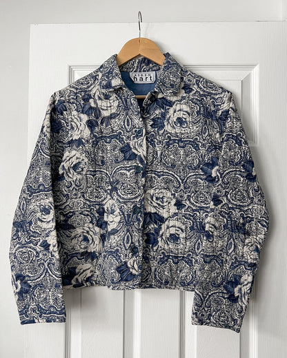 Blue Floral Primted Quilted Jacket