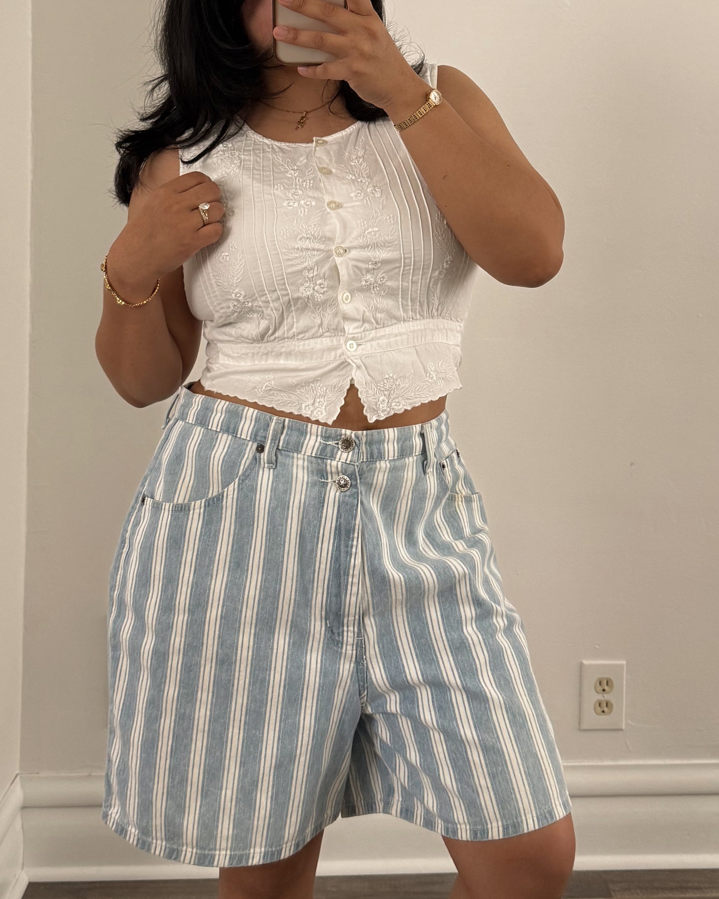 Vintage Striped Ultra High Rise Denim Shorts
