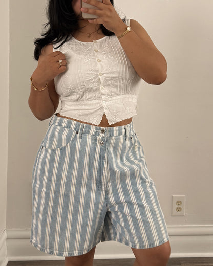 Vintage Striped Ultra High Rise Denim Shorts