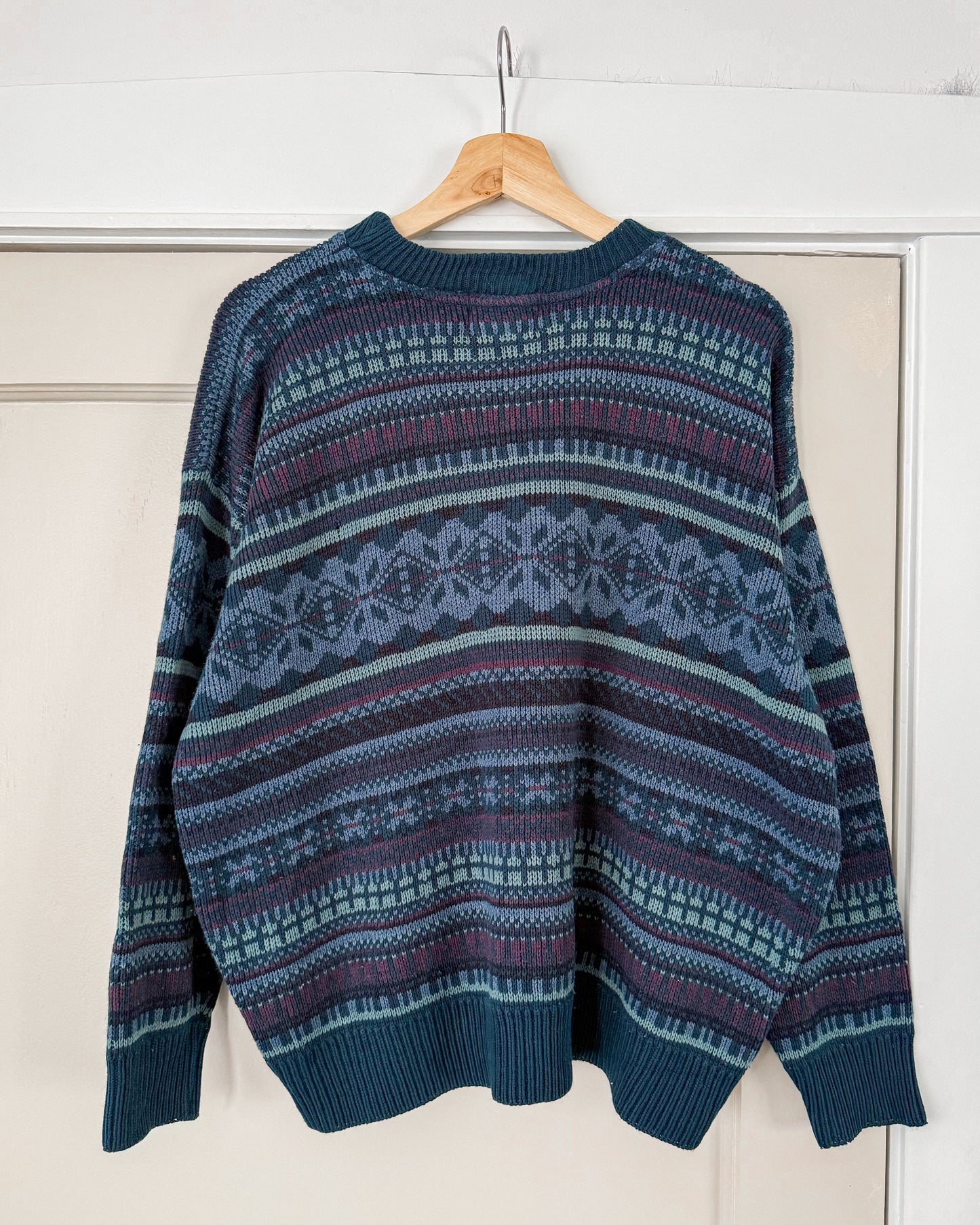 Blue Multi Patterned Knitted Sweater