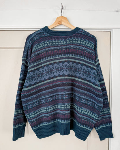 Blue Multi Patterned Knitted Sweater