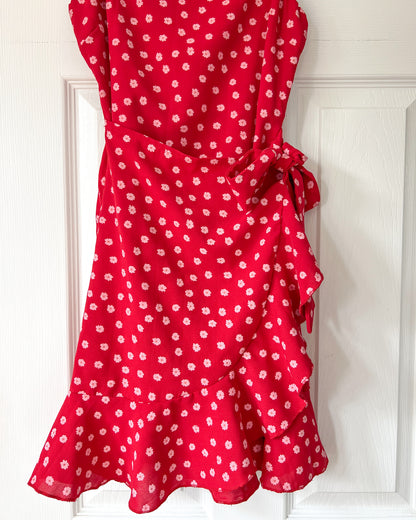 Red Floral Wrap Dress
