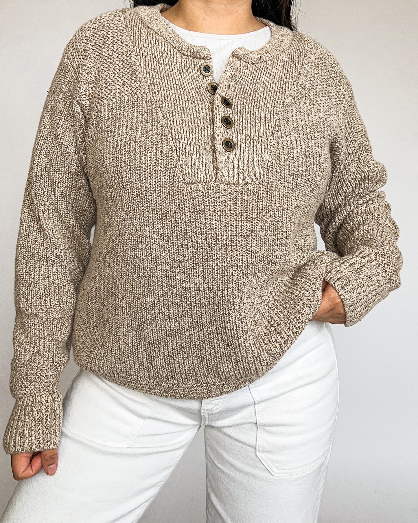 Red Head Beige Henley Knit