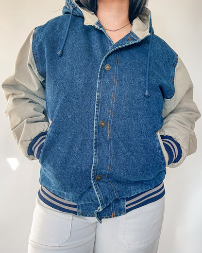 Denim Bomber Hoodie Jacket