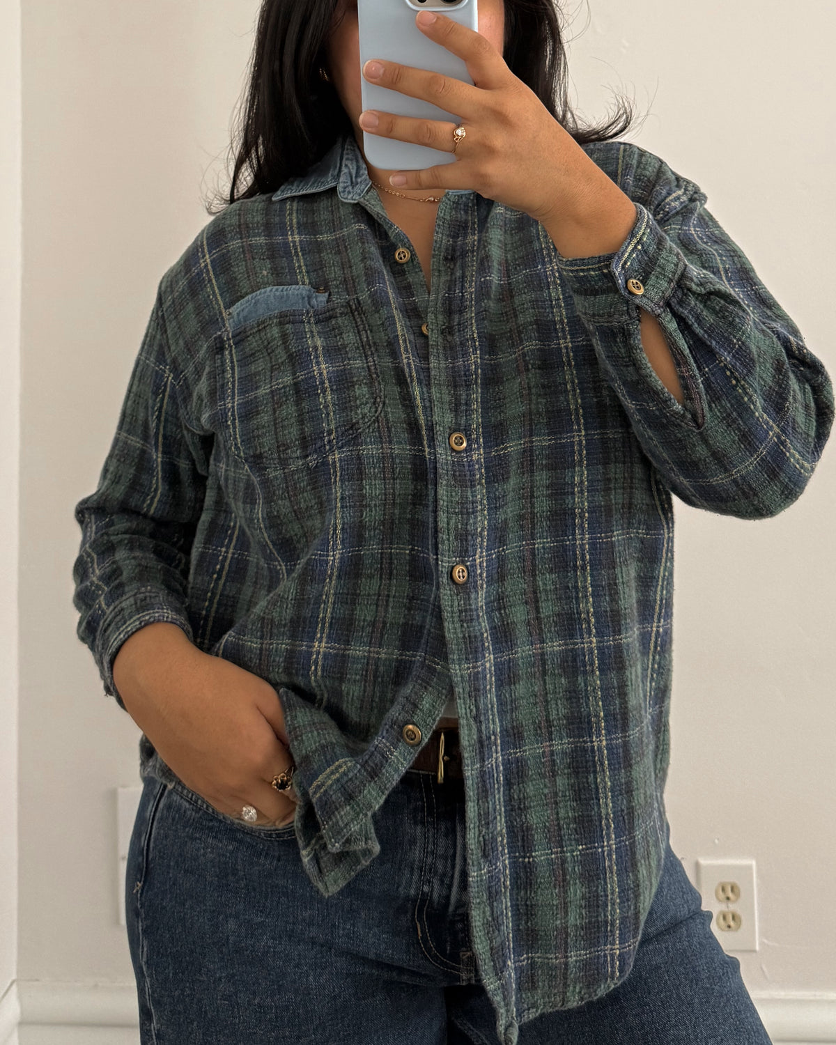 Plaid Flannel With Denim Collar