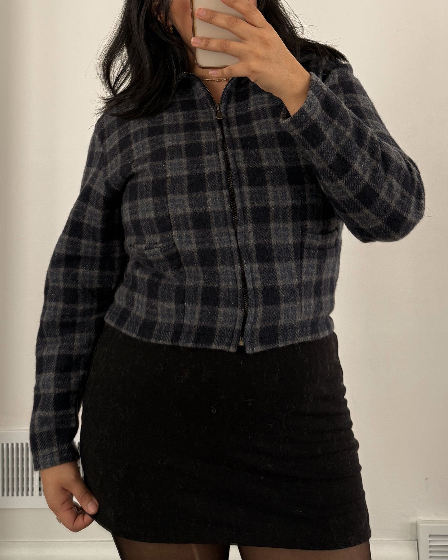 Plaid Wool Blend Cropped Jacket