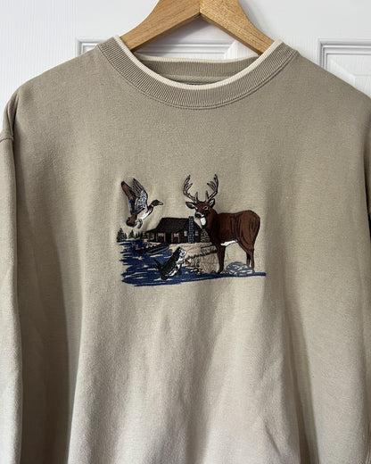 Deer Embroidered Crewneck Sweater