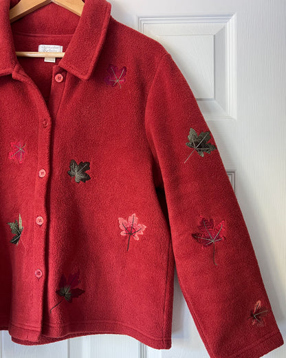 Vintage Leaf Embroidered Fleece Jacket