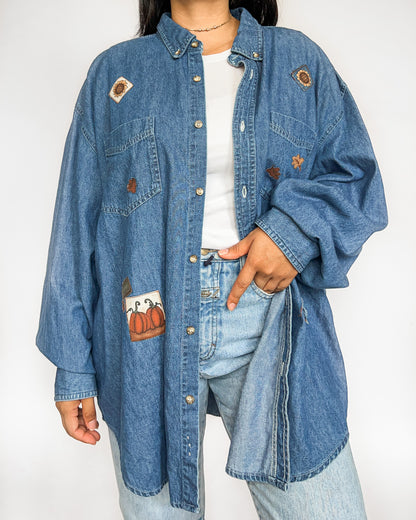 Fall Patchwork Denim Button Up