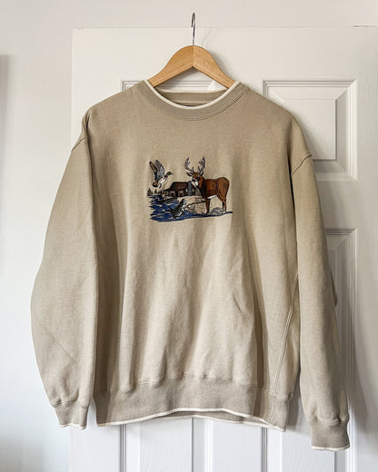 Deer Embroidered Crewneck Sweater