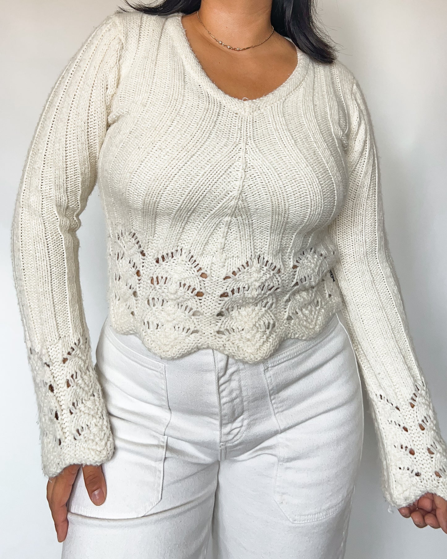 Bell Sleeve Knitted V Neck Sweater
