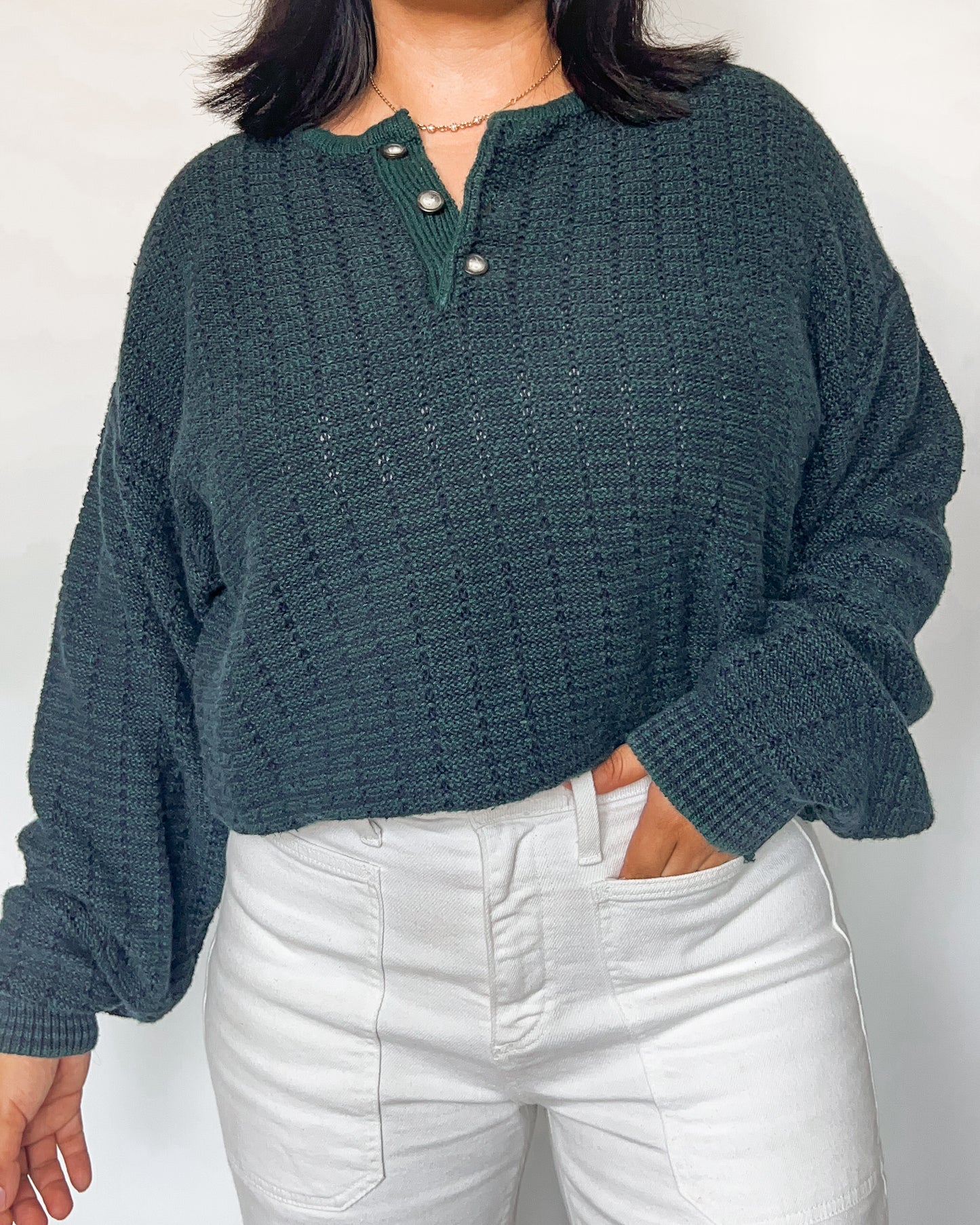 Van Heusen Green Knitted Henley Sweater