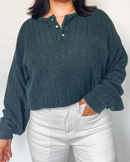 Van Heusen Green Knitted Henley Sweater