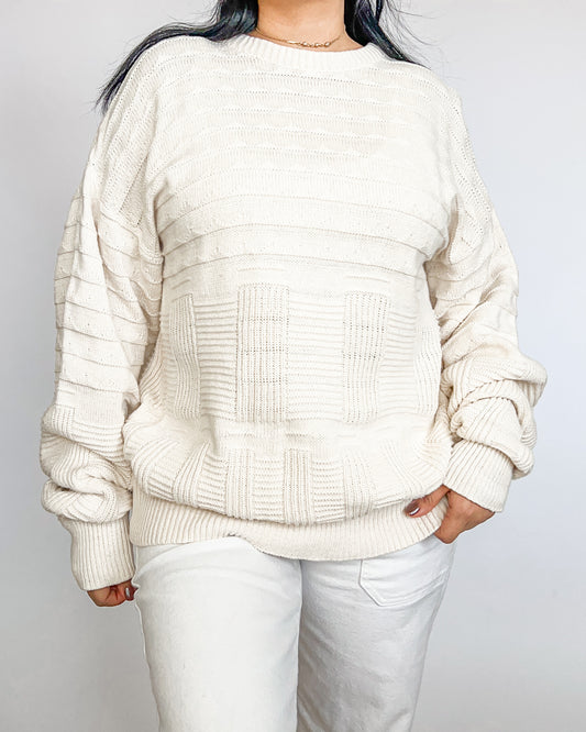 Cream Textured Knitted Sweater