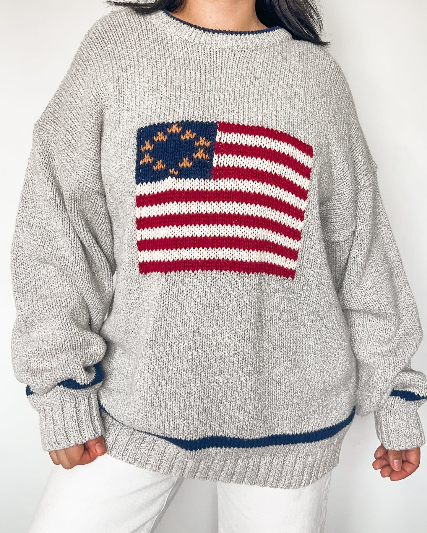 Grey American Flag Knitted Sweater