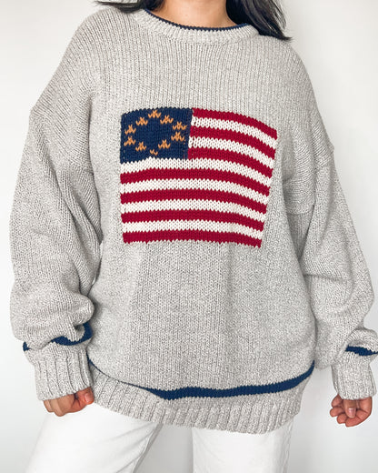 Grey American Flag Knitted Sweater