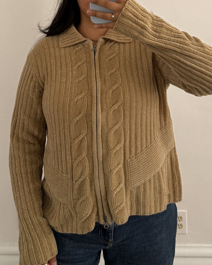 Cableknit Double Zipper Sweater