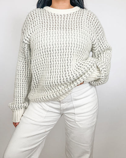 White and Gray Knitted Sweater