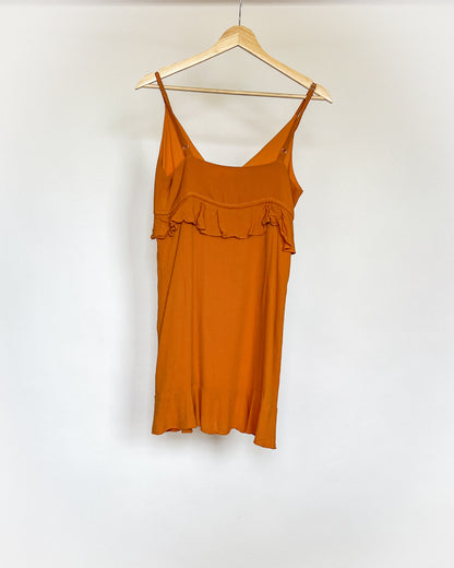 Orange Ruffle Sleeveless Dress