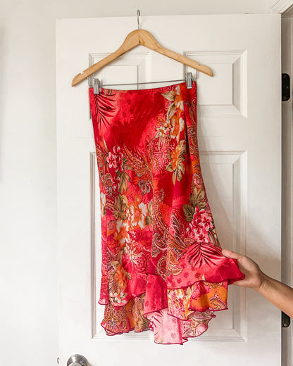 Vintage Floral Graphic Midi Skirt