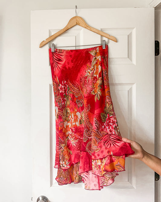 Vintage Floral Graphic Midi Skirt