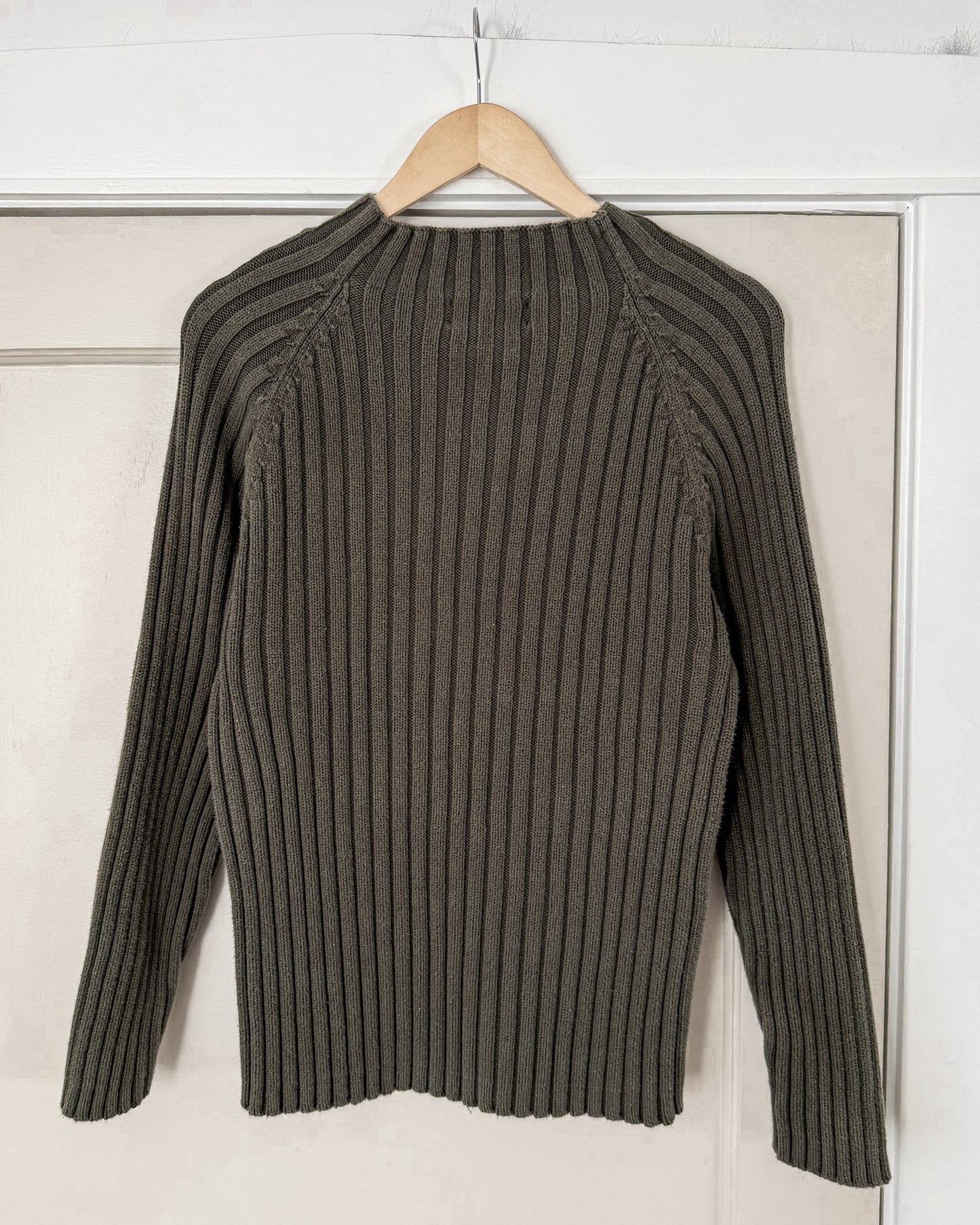 Green Ribbed Mock Neck Sweater