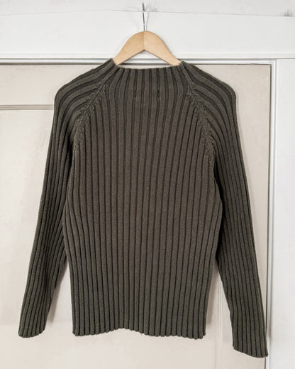 Green Ribbed Mock Neck Sweater