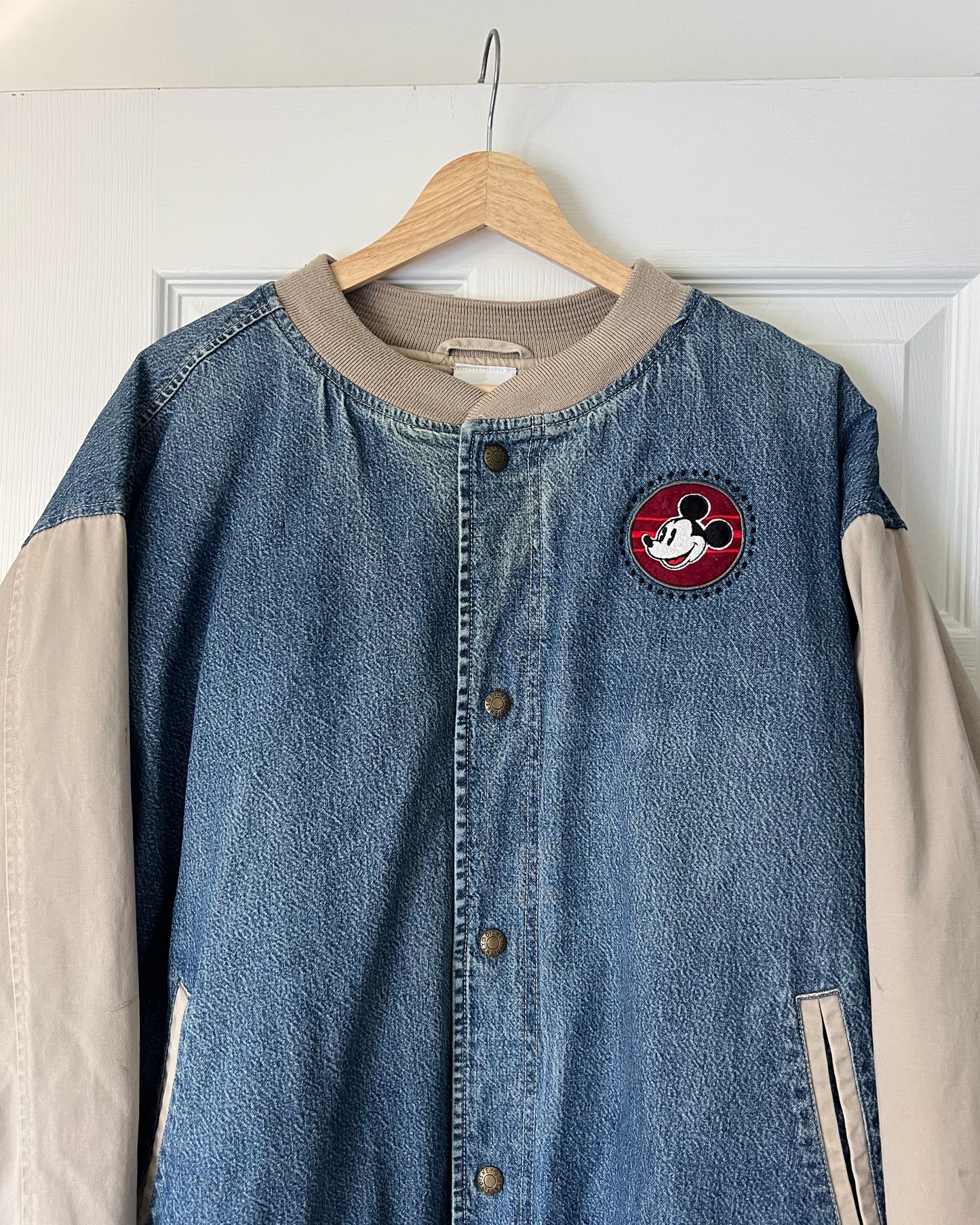 Mickey Denim Varsity Bomber Jacket