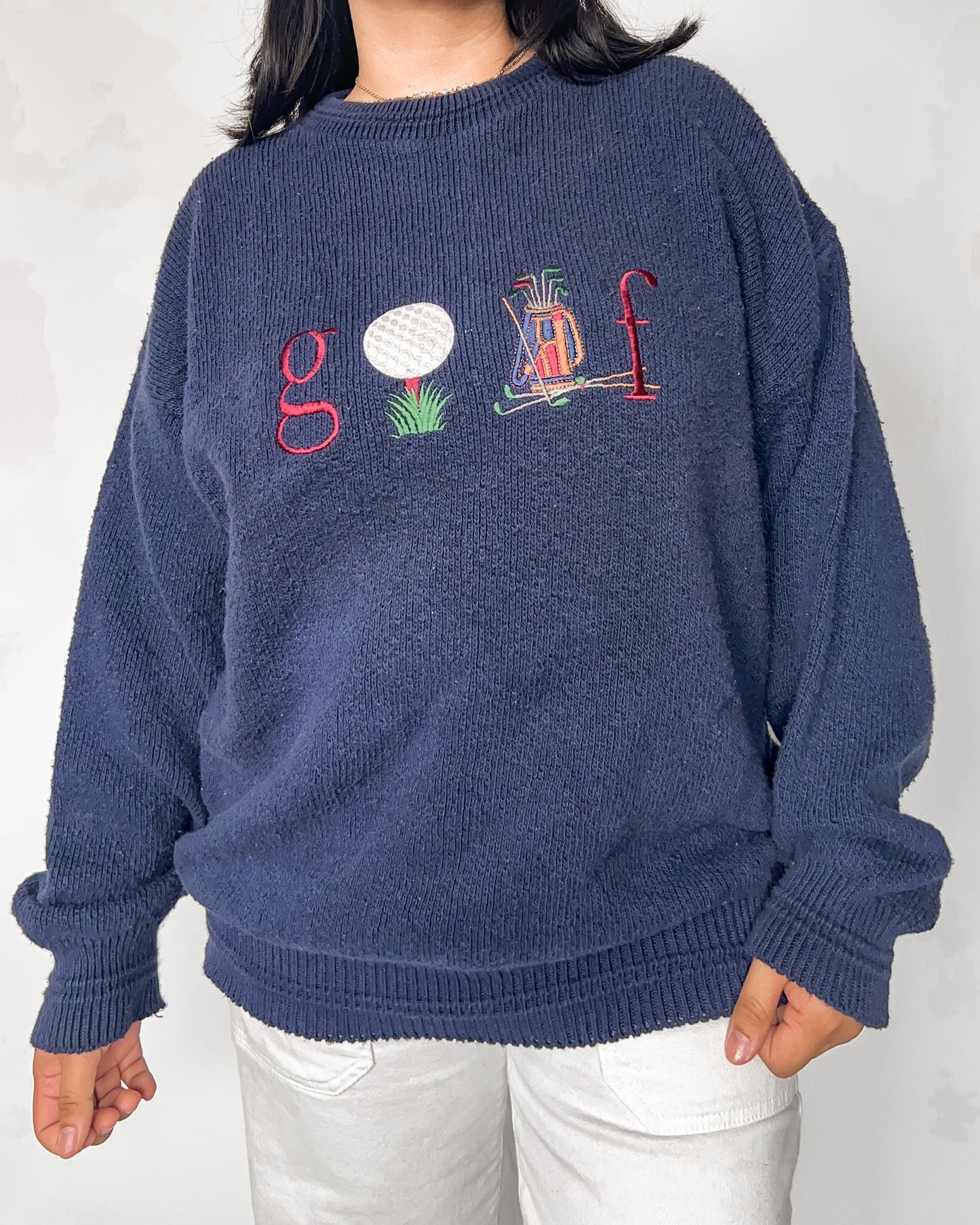 Navy Golf Embroidered Knitted Sweater
