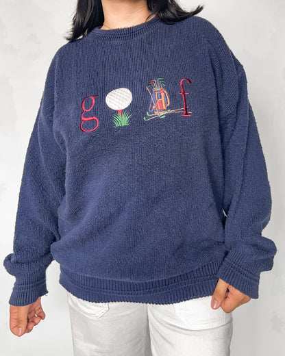 Navy Golf Embroidered Knitted Sweater